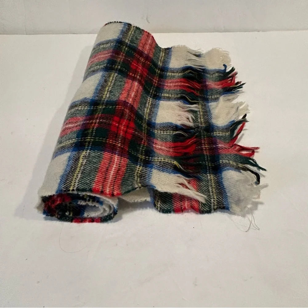 RODLINOCH Stewart Tartan 100% New Lambswool Scarf Scotland Cream Blue Red Plaid